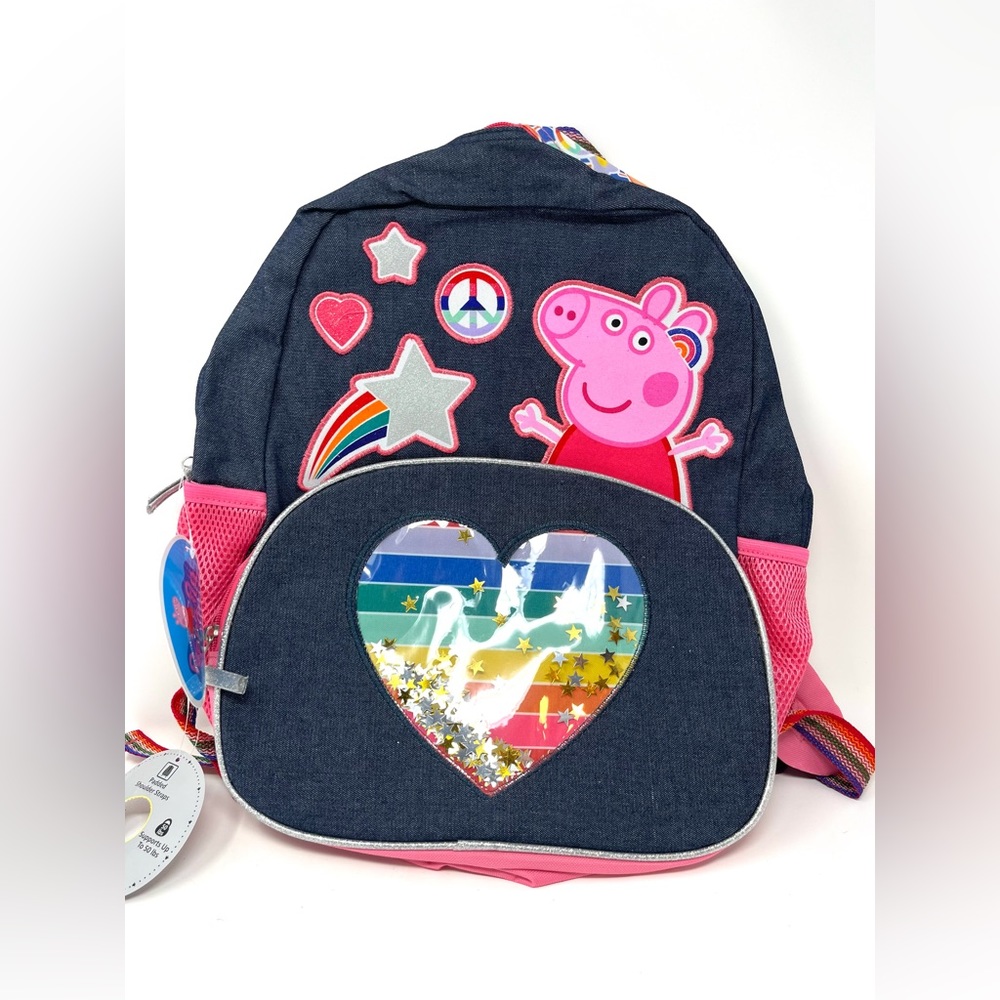 NEW Peppa Pig Rainbow Hearts Backpack Full Size 16" Kids